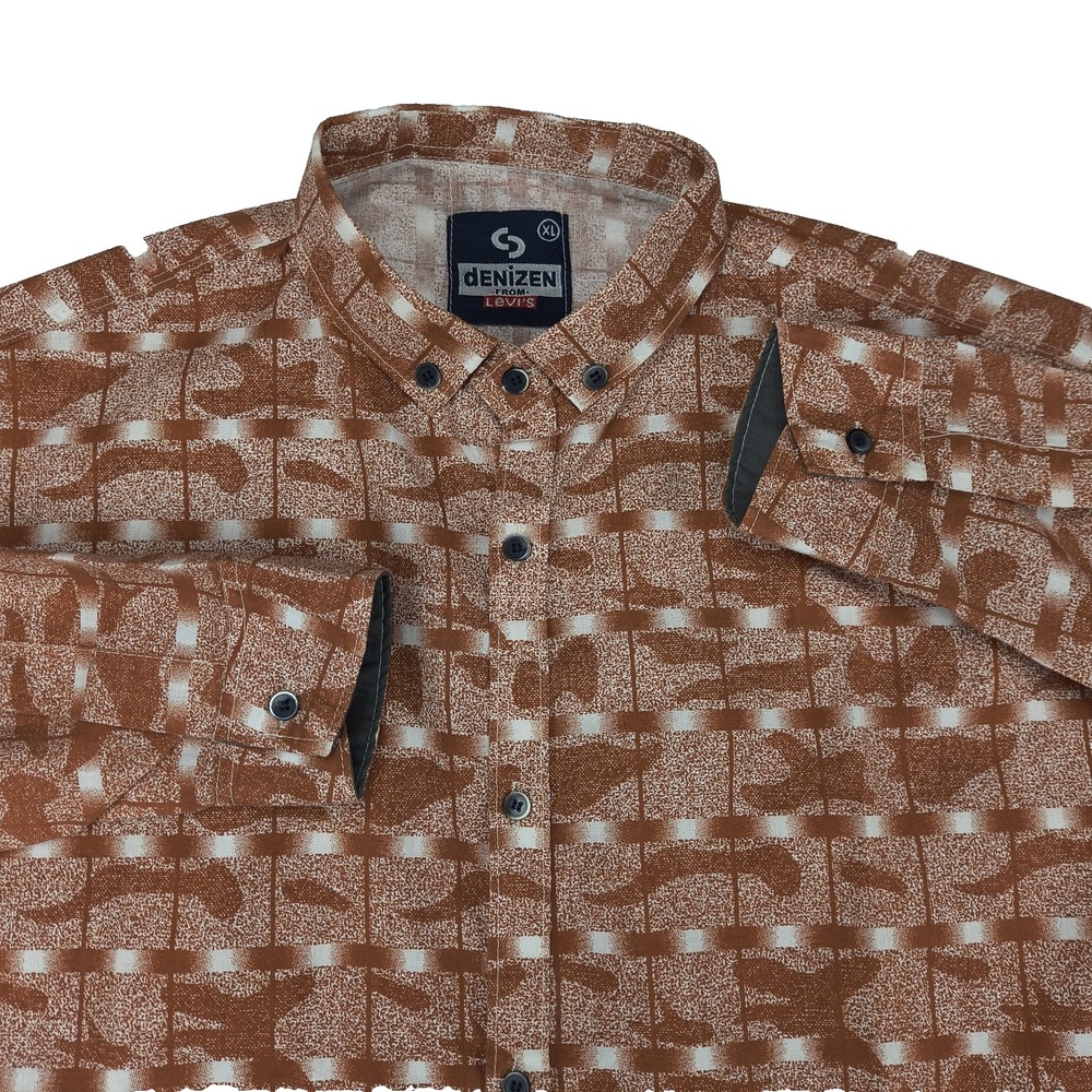 Denizen from Levis Mens XL Long Sleeve Button‎ Up Shirt Brown Abstract Geometric